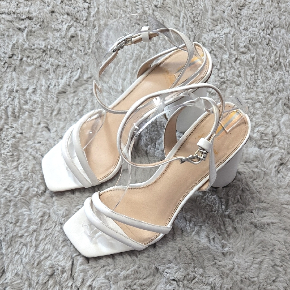 Sam Edelman White Block Heel Ankle Strap Sandals